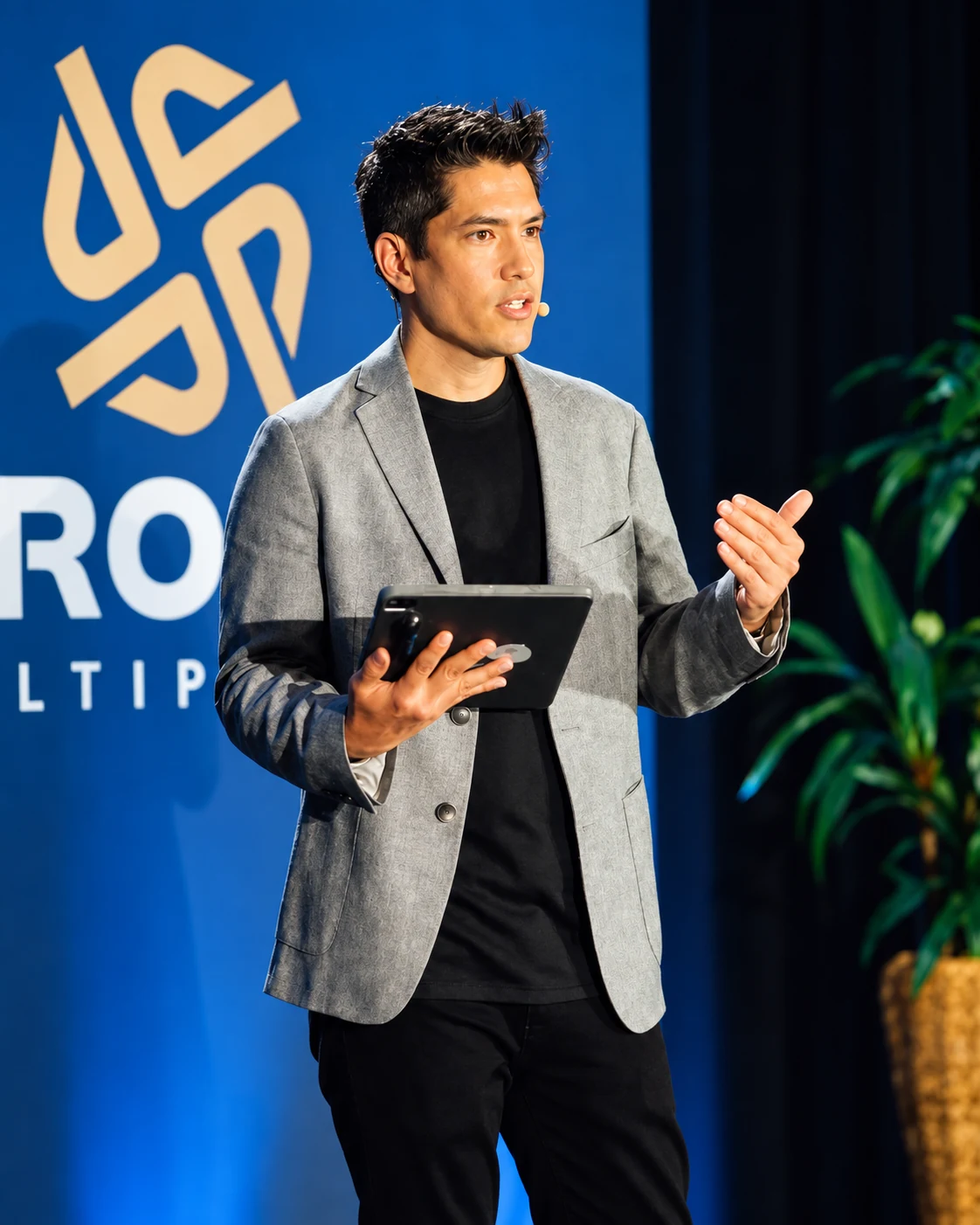 Jordan Hall, founder of Speed2Lead, speaking on stage
